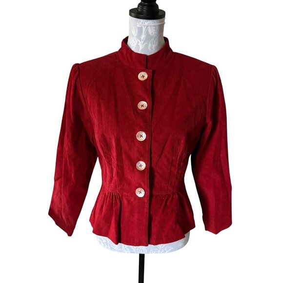 April Cornell Corduroy Jacket Womens Bright Red Button Down Size Small - Picture 1 of 5
